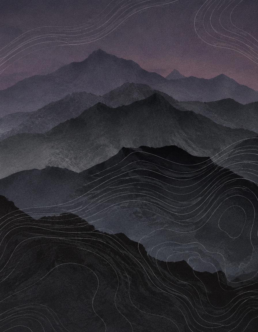 Abstract layered mountain ridgelines with contour lines